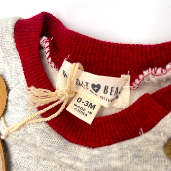 NWT 100% Organic Cotton Rabbit & Bear by Emily and Oliver Sweatshirt Size 0-3M - Picture 3 of 9